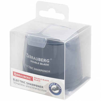 Точилка электрическая BRAUBERG DOUBLE BLADE BLACK, двойное лезвие, питание от 2 батареек АА, 271336