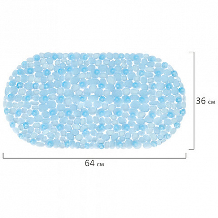 Коврик для ванны противоскользящий 64х36 см "Ручей", овальный, голубой, ПВХ, присоски, PRIMILA (ПРИМИЛА), 700390