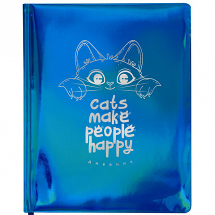 Дневник 1-11 класс 48л, кожзам (твердая с поролоном), фольга, BRAUBERG HOLIDAY, Веселый Кот, 106916