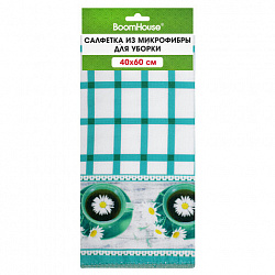 Салфетка из МИКРОФИБРЫ универсальная, 40х60 см, бирюзовая клетка, орнамент, 240 г/м2, BOOMHOUSE (БУМХАУС), 700879