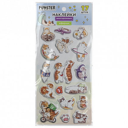 Наклейки зефирные "Котики", 18х9,5 см, ассорти 6 видов, FUNSTER (ФАНСТЕР), 666092