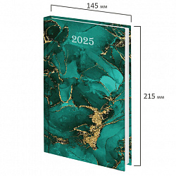 Ежедневник датированный 2025 145х215мм, А5, STAFF, ламинир обложка, Green Marble, 116020