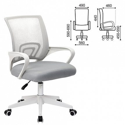 Кресло CROMEX (КРОМЕКС) "Top CH-695W", с подлокотниками, пластик белый, сетка/ткань TW, серое, 533067