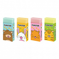 Ластик FUNSTER (ФАНСТЕР) "ANIMALS", 50х24х10 мм, прямоугольный, картонный держатель, экологичный ПВХ, ассорти, 272730
