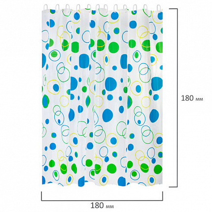 Шторка для ванной PEVA, 180х180 см, кольца в комплекте, дизайн ассорти, КРУГИ, WBZ (ВБЗ), 700070