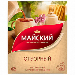 Чай МАЙСКИЙ "Отборный" черный, 100 пакетиков по 2 г, 102224
