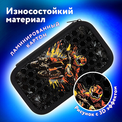Пенал ЮНЛАНДИЯ, 2 отделения, ламинированный картон, конгрев, 19х11 см, "Огненный мотоцикл", 273496