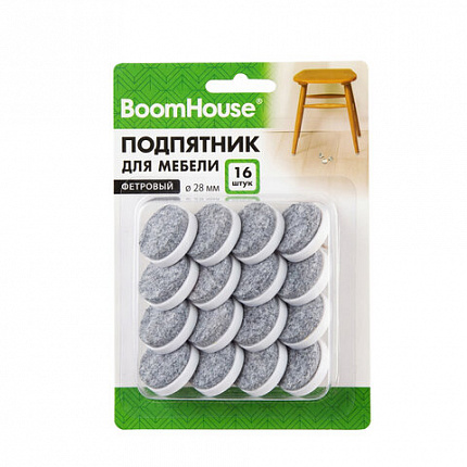 Подпятник фетровый для мебели 28 мм, КОМПЛЕКТ 16 шт., BOOMHOUSE (БУМХАУС), 701835
