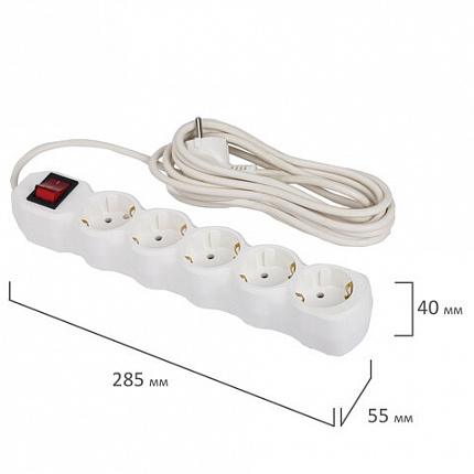Сетевой фильтр СУ10-005 5 розеток, с заземлением, выключатель, 16 А, 3 м, белый, 7044