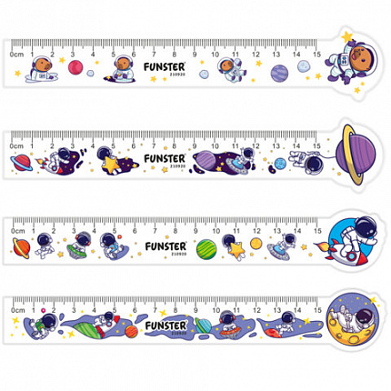 Линейка пластиковая 15 см фигурная, FUNSTER, "КОСМОНАВТЫ", прозрачная, ассорти, европодвес, 210920