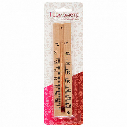Термометр комнатный, "ДЕРЕВЯННЫЙ", диапазон: от 0 до +50 °C, ПТЗ, ТБ-206