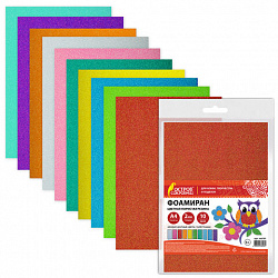 Пористая резина/фоамиран А4, 2 мм, НАБОР, 10 листов, 10 цветов, пастельные цвета, блестки, ОСТРОВ СОКРОВИЩ, 665101