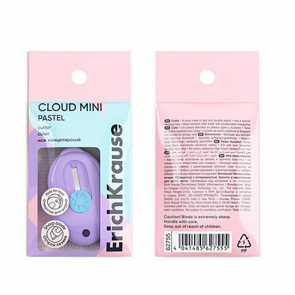 Нож канцелярский ERICH KRAUSE "Cloud Mini Pastel", корпус ассорти, 62755