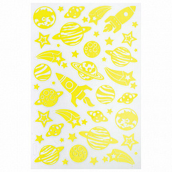 Наклейки флуоресцентные "Космос", светятся в темноте, 44 штуки, ассорти, 14х21 см, ЮНЛАНДИЯ, 662694