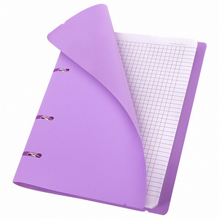Тетрадь на кольцах А5 175х220мм, 120л, пластик, с резинкой, BRAUBERG, Сиреневый, 404620