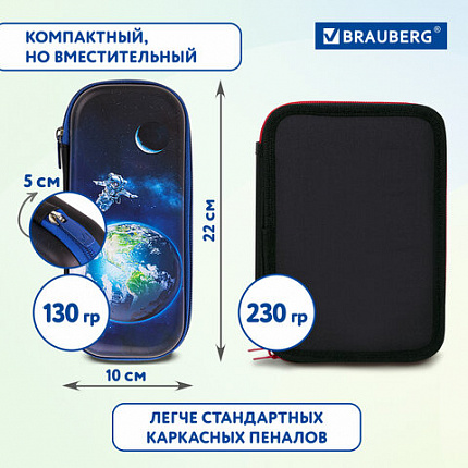 Пенал BRAUBERG, 1 отделение, 1 откидная планка, ЭВА, 22х10х5 см, "Храбрый астронавт", 272336