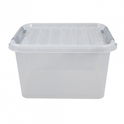 Ящик-контейнер 36 л с КРЫШКОЙ НА ЗАЩЕЛКАХ "ПРОФИ", 29х50х39 см штабелируемый, ПРОЧНЫЙ, прозрачный, 437950000