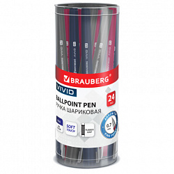 Ручка шариковая с грипом BRAUBERG "VIVID", СИНЯЯ, SOFT TOUCH покрытие, узел 0,7 мм, линия письма 0,35 мм, 144396