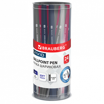 Ручка шариковая с грипом BRAUBERG "VIVID", СИНЯЯ, узел 0,7 мм, линия 0,35 мм, 144396
