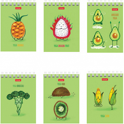 Блокнот МАЛЫЙ ФОРМАТ А7 75х105 мм, 60 л., гребень, картон, клетка, HATBER, "Йога-Фитнес", 066625, 60Б7В1гр