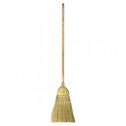 Веник-метла сорго LAIMA 2, натуральный, прошивной, с деревянным черенком 95 см, большой, 450х330 мм, 602463