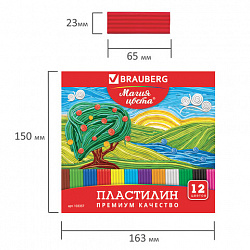 Пластилин классический BRAUBERG "МАГИЯ ЦВЕТА", 12 цветов, 240 г, со стеком, высшее качество, картонная упаковка, 103357