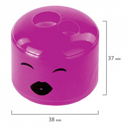 Точилка ПИФАГОР "Смайлики", 2 отверстия для чернографитных карандашей (в том числе утолщенных), с контейнером, пластиковая, ассорти, 228444