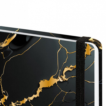 Ежедневник датированный 2026 с резинкой 145х203 мм, А5, BRAUBERG, твердый, фольга, "Черный мрамор", 117338