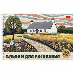 Альбом для рисования, обложка пластик, А4, 32 л., спираль, HATBER, 196х302 мм, "Тепло стежков" (5 видов), 086133, 32А4Вгр