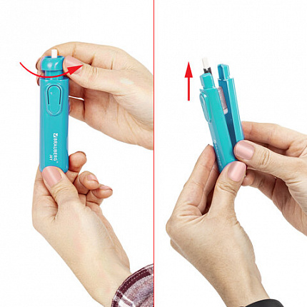 Ластик электрический BRAUBERG "JET", питание от 2 батареек ААА, 8 сменных ластиков, голубой, 229612