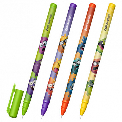 Ручка гелевая, кросс-серия "МОНСТРИКИ", BRAUBERG, синяя, ассорти, игольчатый наконечник 0,5мм,144483