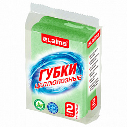 Губки для посуды 110х70х20 мм, ЦЕЛЛЮЛОЗНЫЕ, КОМПЛЕКТ 2 штуки, зеленые, LAIMA, 700257