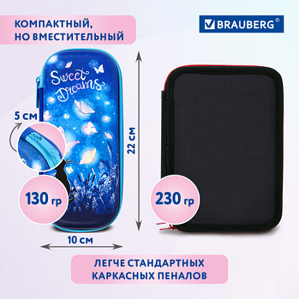 Пенал BRAUBERG, 1 отделение, 1 откидная планка, ЭВА, 22х10х5 см, "Заветная мечта", 270704