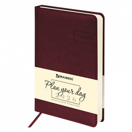 Ежедневник датированный 2026 А5 138x213 мм, BRAUBERG "Imperial", под кожу, бордо, 117060
