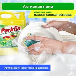 Средство для мытья посуды, овощей и фруктов с дозатором концентрат 1,5 л, PERKLIN (ПЕРКЛИН) "Лимон", 609777