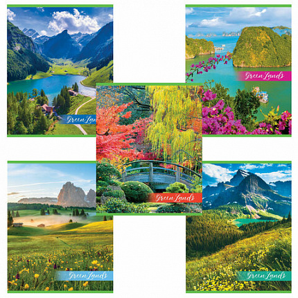 Тетрадь А5, 48 л., HATBER-ECO скоба, офсет №2 ЭКОНОМ, клетка, обложка мелованная бумага, "GreenLand", 075791, 48Т5D1