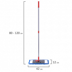 Швабра с флаундером 40 см, черенок 80-120 см, еврорезьба, насадка МОП микрофибра СИНЕЛЬ, индивидуальная упаковка пакет, LAIMA, 606314