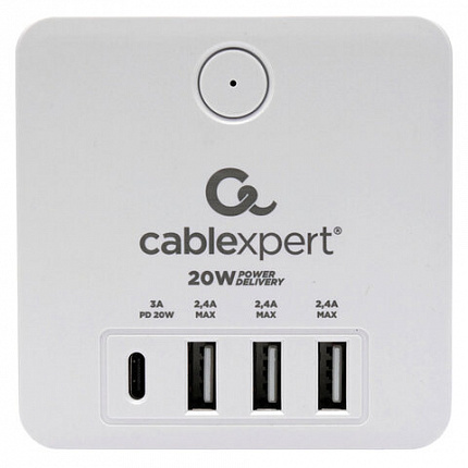 Сетевой фильтр CABLEXPERT Cube, 4 розетки, 16 А, 1 x Type-C PD, 3 х USB, белый, CUBE-4-СU3-W, CUBE-4-CU3-W