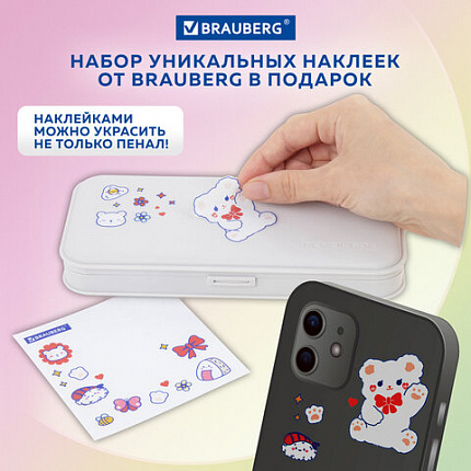 Пенал пластиковый BRAUBERG, серый, С НАКЛЕЙКАМИ, 21х9х3 см, 272273