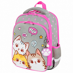 Ранец BRAUBERG QUADRO, 3 отделения, с брелком, Hi there, велюровая панель, 37х28х18 см, 273105