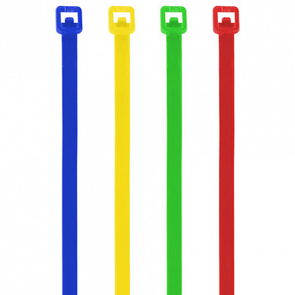 Стяжки (хомуты) нейлоновые сверхпрочные ЦВЕТНЫЕ в тубе 2,5х200 мм, КОМПЛЕКТ 200 шт., SONNEN, 607925