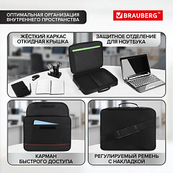 Сумка портфель BRAUBERG PROCESSOR с отделением для ноутбука 13-14", откидная крышка, "Profi", черная, 28х37х7 см, 240440