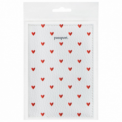 Обложка для паспорта натуральная кожа флоттер, принт "Сердечки", цвет белый, BRAUBERG, 238866