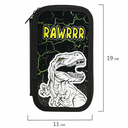 Пенал ЮНЛАНДИЯ, 2 отделения, ламинированный картон, конгрев, 19х11 см, "RAWR", 271538