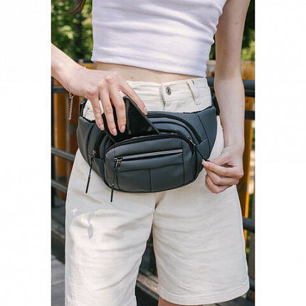 РЕЗЕРВ Сумка на пояс PROMPT, два отделения, светоотражающая молния, серая, 35х13,5х4, 273925