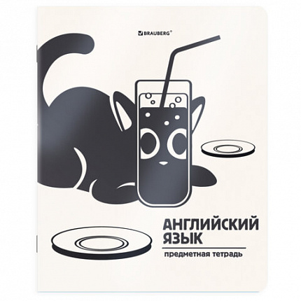 Тетрадь предметная КОТ-НЕПОСЕДА 48 л., пластиковая обложка, АНГЛИЙСКИЙ ЯЗЫК, клетка, подсказ, BRAUBERG, 405529