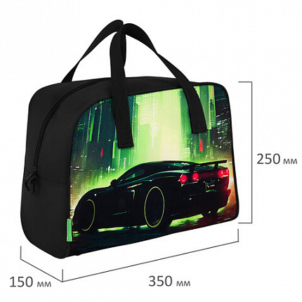 Сумка для занятий BRAUBERG KIDS с ручками, с плечевым ремнем, подкладка, 35x25x15 см, "Зеленый город", 274630