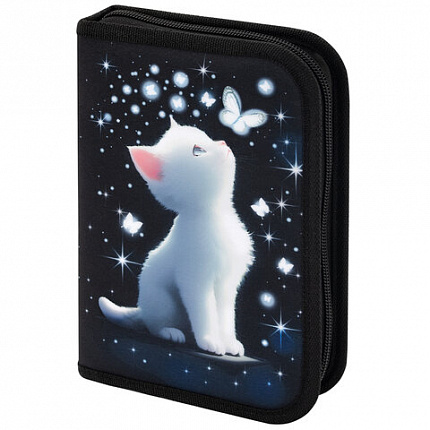 Пенал BRAUBERG, 1 отделение, полиэстер, 21х14 см, "White kitten", 274597