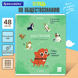 Тетрадь предметная DOG БОБИК 48 л., TWIN-лак, ОБЩЕСТВОЗНАНИЕ, клетка, подсказ, BRAUBERG, 404783