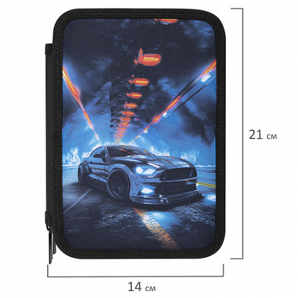 Пенал BRAUBERG, 3 отделения, полиэстер, 21х14 см, "Night race", 274601